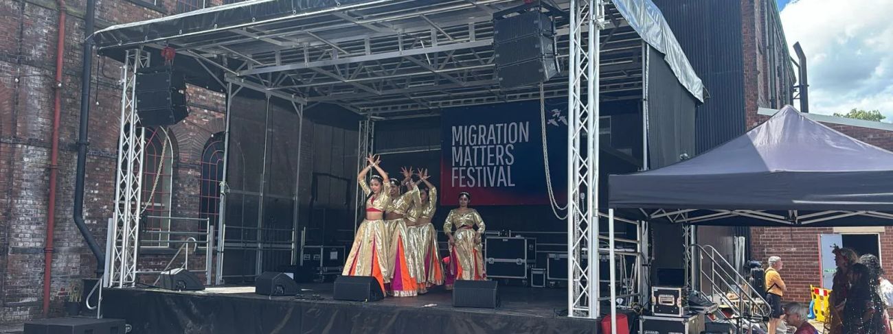 Dance performance on a 7x6m mobile stage at a Sheffield festival