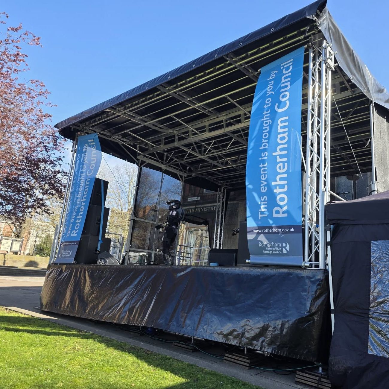 Covered stage and PA supplied for Roots Festival in Rotherham town centre